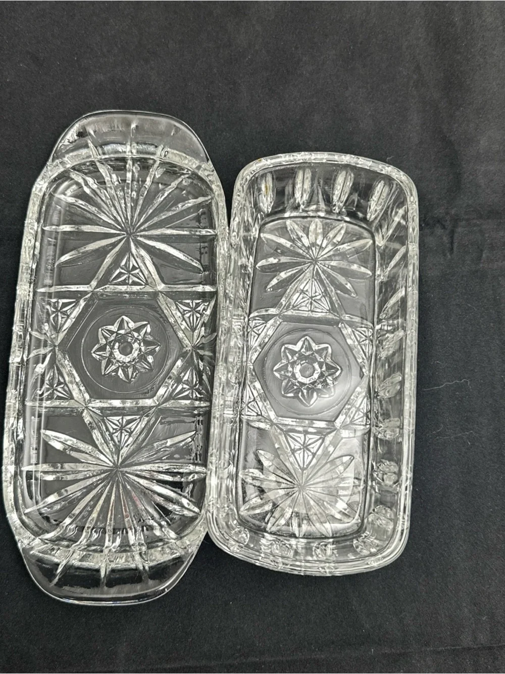 Vintage Anchor Hocking Star of David Butter Keeper + Relish Tray